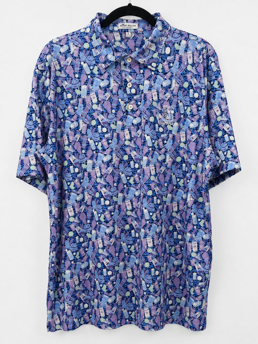 Peter Millar Summer Comfort Men’s XL Golf Polo Shirt Cocktail Print Blue Purple